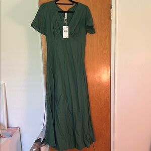 NWT Mango Green Linen Blend Maxi Dress